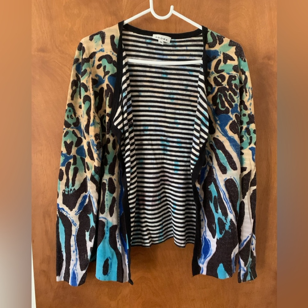 ADORE blue tie dye leopard cardigan